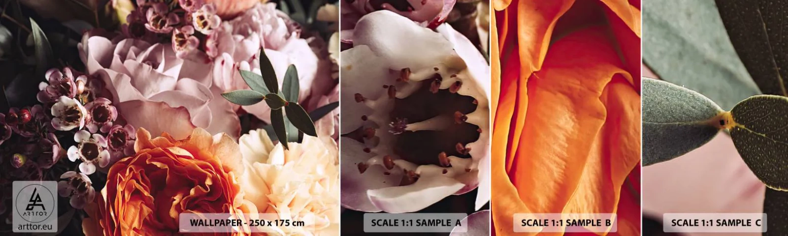 Campione di Fotomurale Adesivo Deluxe Sticker - Avvolti dalla bellezza - Fiori, Mazzo di fiori, Rosa - 100x30 cm