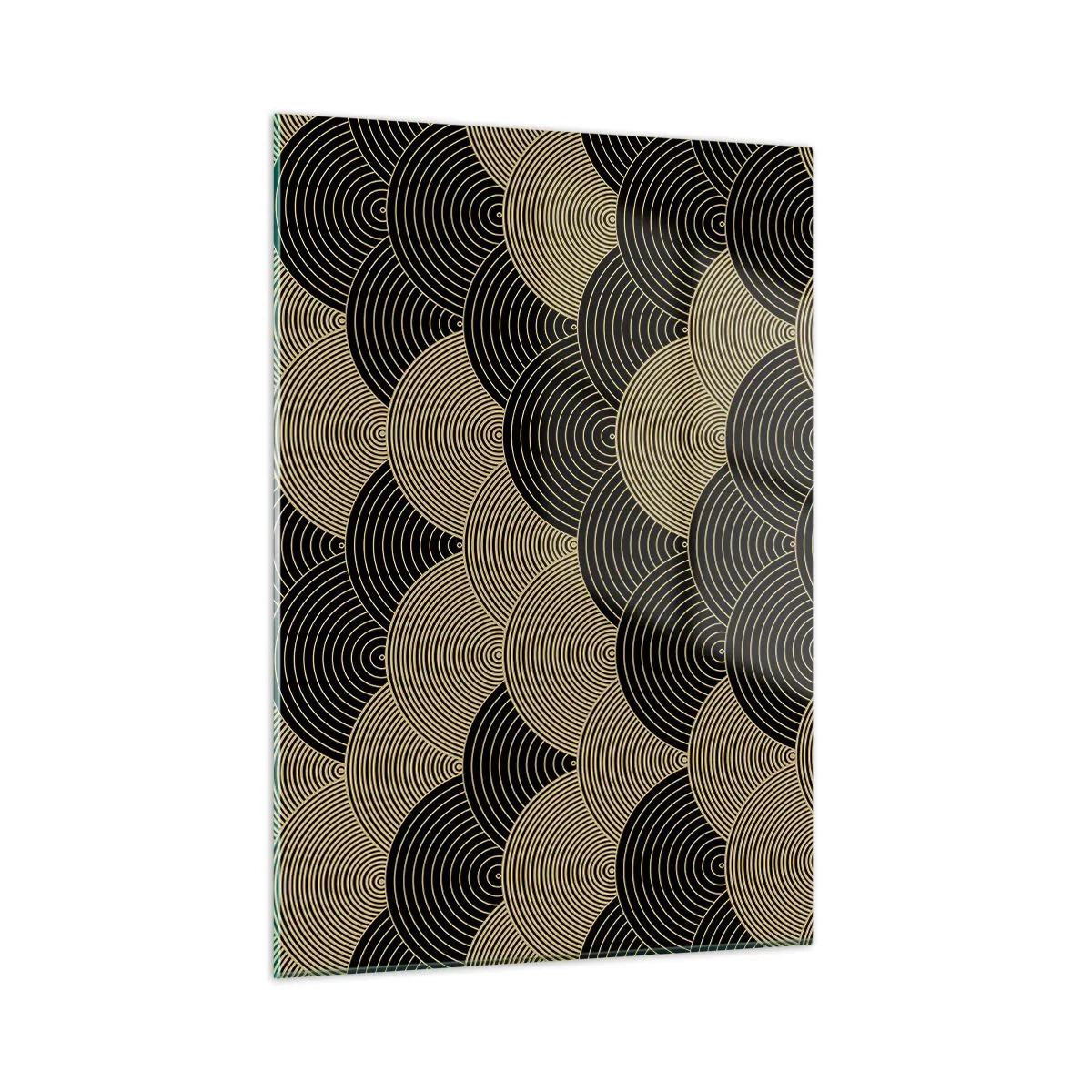 Quadro su vetro - Semicerchi dorati in un motivo giapponese regolare - 50x70cm - Unità nella molteplicità - Decorazione murale moderna per soggiorno e camera da letto ARTTOR
