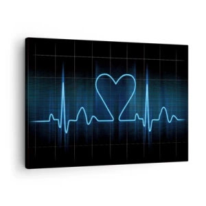 Quadro su tela - Stampe su Tela - Un'ancora di salvezza con un cuore su uno sfondo di monitoraggio medico nei toni del blu. - 70x50cm - Al ritmo del cuore - Decorazione murale moderna per soggiorno e camera da letto ARTTOR