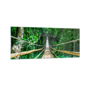 Quadro su vetro - Ponte sospeso sopra il verde - 100x40 cm