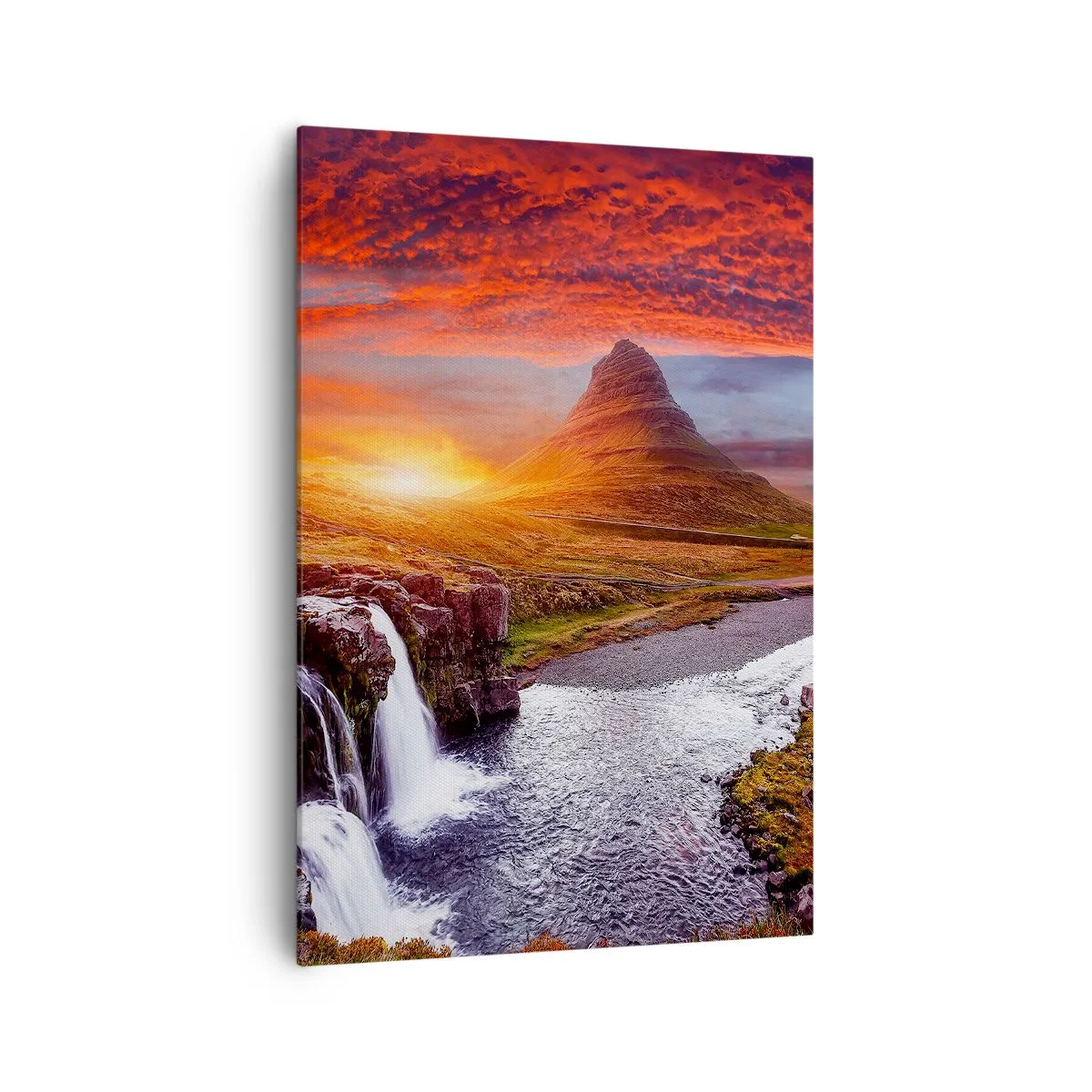 Quadro su tela - Stampe su Tela - Paesaggio montano con cascata al tramonto - 70x100cm - Paesaggio della Terra di Mezzo - Decorazione murale moderna per soggiorno e camera da letto ARTTOR