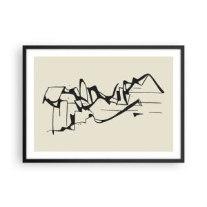 Poster in cornice nera - Disegno astratto di montagne in bianco e nero - 70x50cm - Forse è un paesaggio - Decorazione murale moderna per soggiorno e camera da letto ARTTOR
