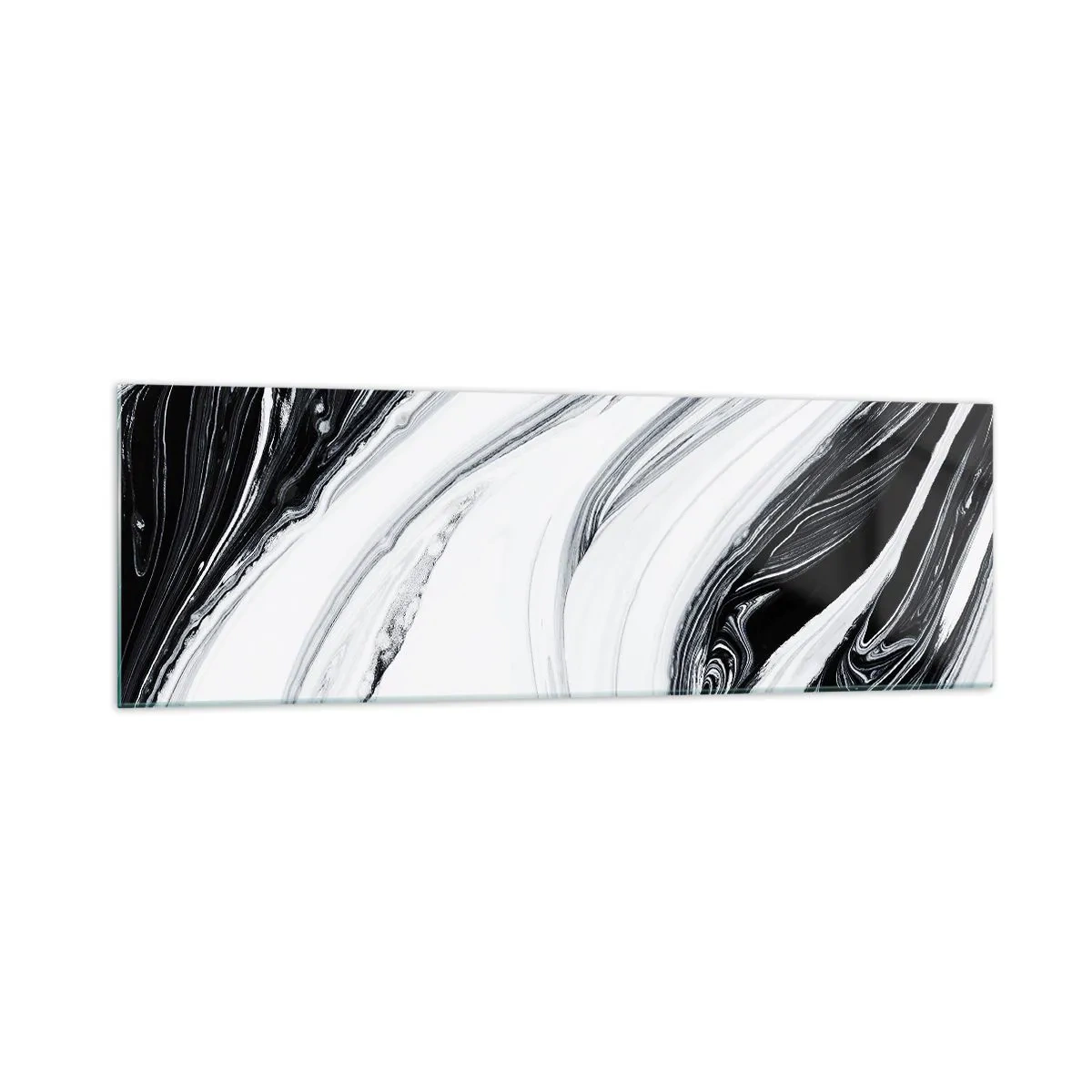 Quadro su vetro - Astrazione in bianco e nero con linee dinamiche e vortici - 160x50cm - L'unione degli opposti - Decorazione murale moderna per soggiorno e camera da letto ARTTOR