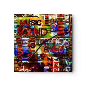 Orologio da parete - Orologio in Vetro - Astrazione colorata con iscrizioni musicali in stile pop art - 30x30cm - Tutti i colori del suono - Decorazione murale moderna per soggiorno e camera da letto ARTTOR