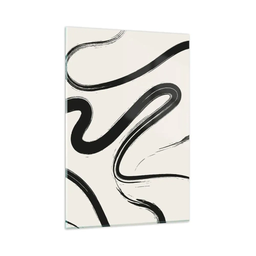Quadro su vetro - Linee curve in bianco e nero su uno sfondo chiaro - 80x120cm - Capriccio bianco e nero - Decorazione murale moderna per soggiorno e camera da letto ARTTOR