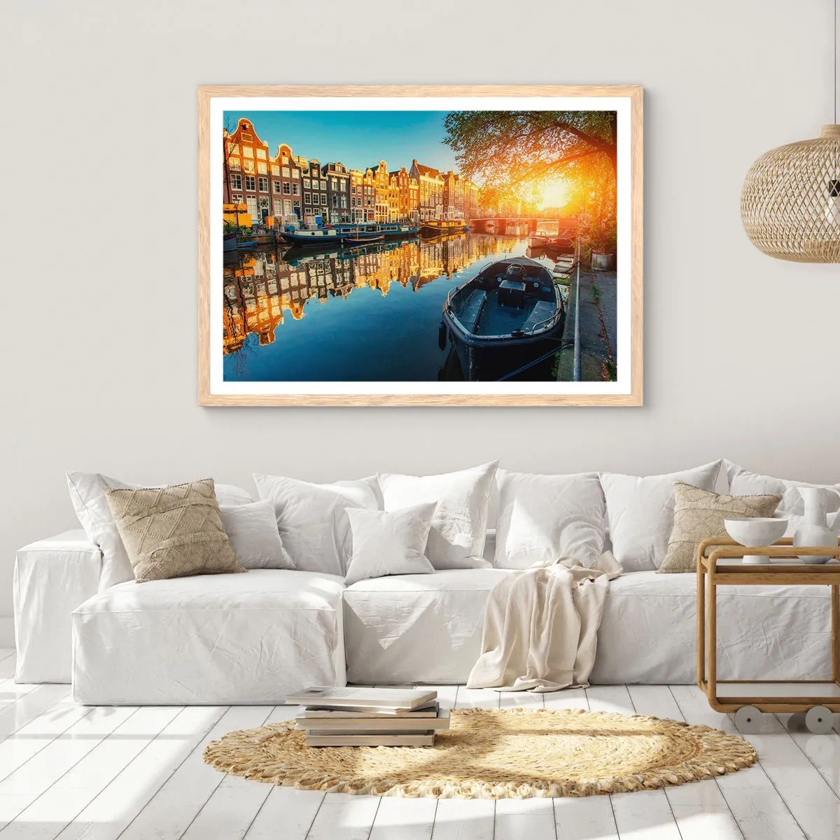 Poster in cornice rovere chiaro - L'alba ad Amsterdam - 70x50 cm