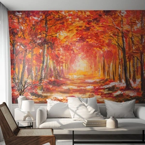 Fotomurali Standard Eco - Foresta autunnale nei toni del rosso e dell'oro - 100x70cm - Foresta di rame - Decorazione murale moderna per soggiorno e camera da letto ARTTOR