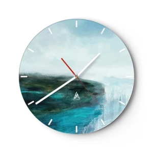 Orologio da parete - Orologio in Vetro - Un paesaggio marino con una scogliera nei toni del turchese e del blu - 30x30cm - Astrazione marittima - Decorazione murale moderna per soggiorno, cucina e camera da letto ARTTOR