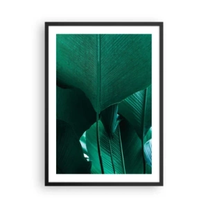 Poster in cornice nera - Primo piano di grandi foglie verdi che ne mostrano la struttura e la consistenza. - 50x70cm - Verso la luce - Decorazione murale moderna per soggiorno e camera da letto ARTTOR