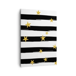 Quadro su tela - Stampe su Tela - Strisce bianche e nere con stelle dorate - 70x100cm - Siamo tutti nati sotto una buona stella - Decorazione murale moderna per soggiorno e camera da letto ARTTOR