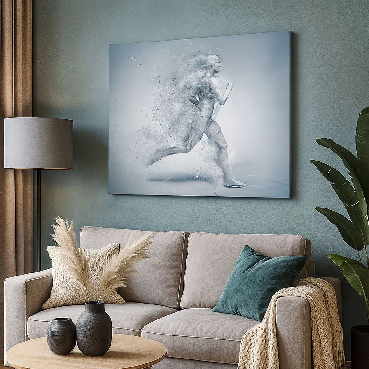 Quadro su tela - Stampe su Tela - Una figura dinamica che corre in uno stile astratto - 70x50cm - Energia pura come un cristallo - Decorazione murale moderna per soggiorno e camera da letto ARTTOR