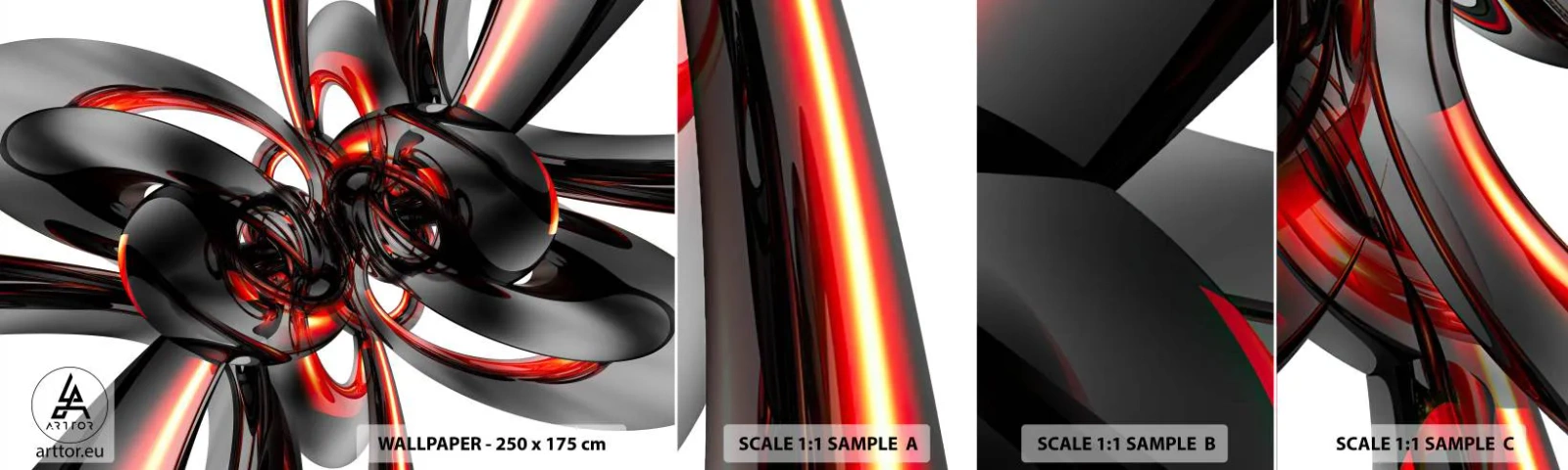 Campione di Fotomurale Adesivo Deluxe Sticker - Movimento in grafite e rosso - Astrazione, 3D, Pezzo - 100x30 cm