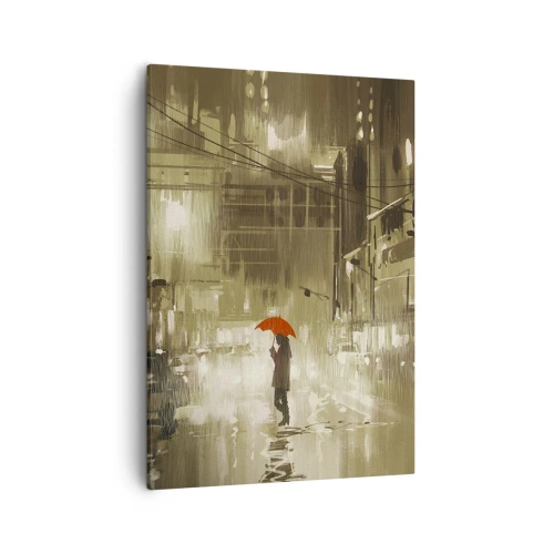 Quadro su tela - Stampe su Tela - Una figura con un ombrello rosso in una città piovosa - 50x70cm - Sola ma non solitaria - Decorazione murale moderna per soggiorno e camera da letto ARTTOR