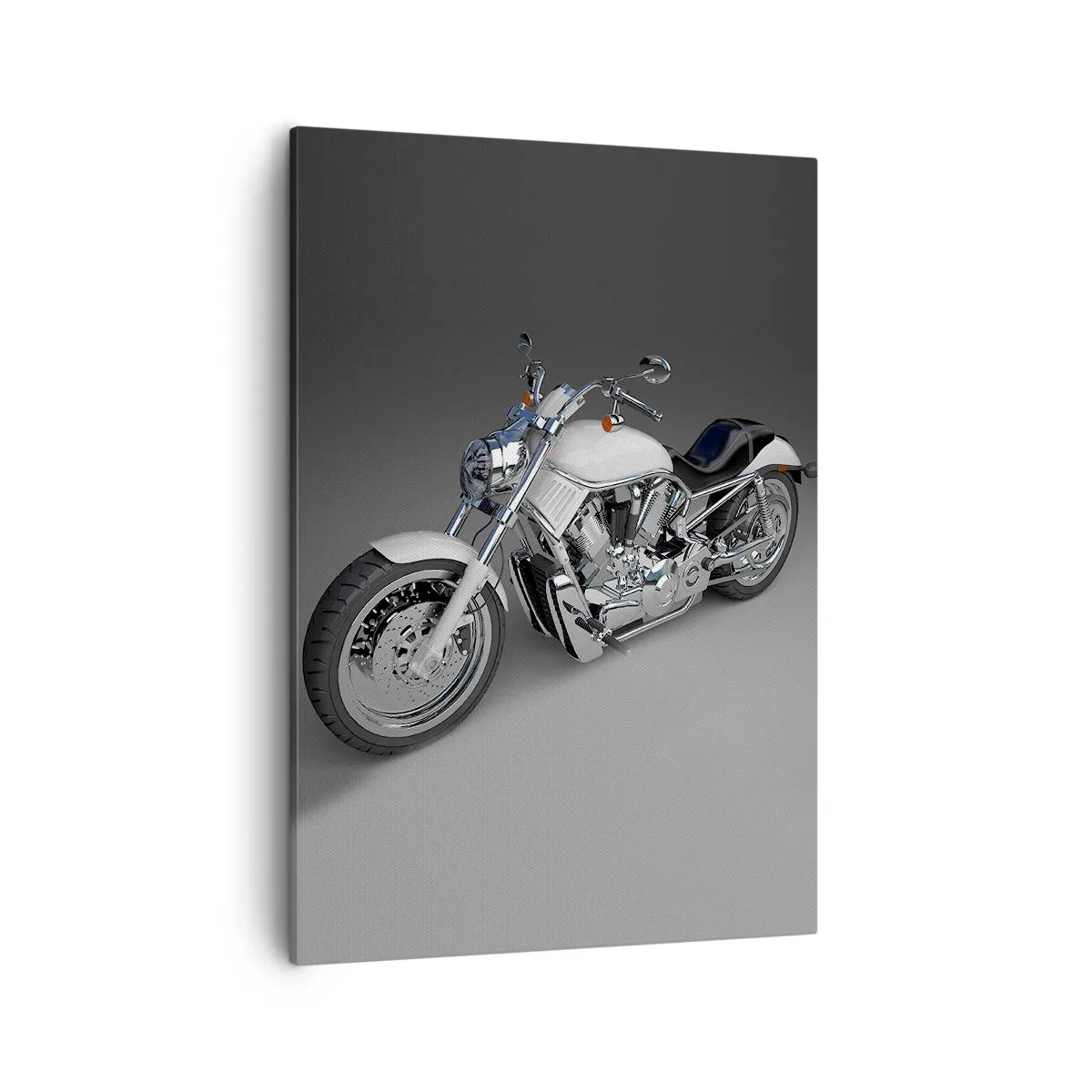 Quadro su tela - Stampe su Tela - Motocicletta cruiser bianca su sfondo grigio - 50x70cm - Viene voglia di inginocchiarsi - Decorazione murale moderna per soggiorno e camera da letto ARTTOR