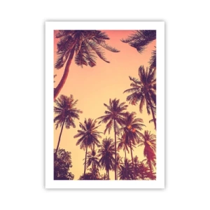 Poster - Palme nei caldi colori del tramonto - 50x70cm - Composizione tropicale - Decorazione murale moderna per soggiorno e camera da letto ARTTOR