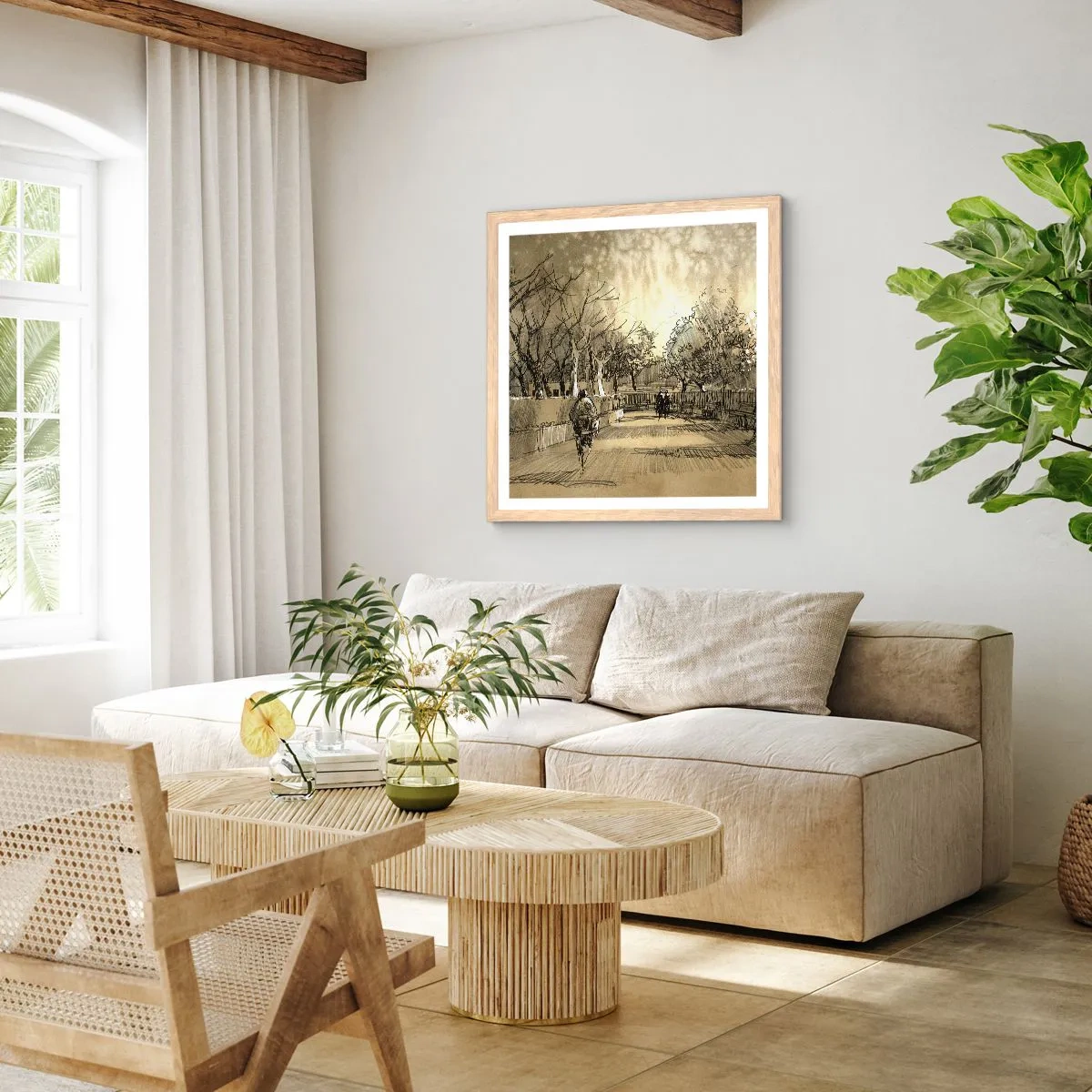 Poster in cornice rovere chiaro - Attimo fermato con la penna - 50x50 cm