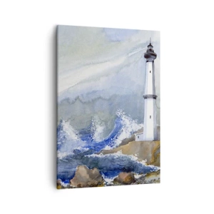 Quadro su tela - Stampe su Tela - Un faro su una costa rocciosa con mare agitato - 50x70cm - Contro il buio e le burrasche - Decorazione murale moderna per soggiorno e camera da letto ARTTOR