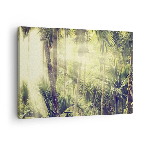 Quadro su tela - Stampe su Tela - Raggi di sole in una foresta tropicale di palme - 70x50cm - Nell'afa verde - Decorazione murale moderna per soggiorno e camera da letto ARTTOR
