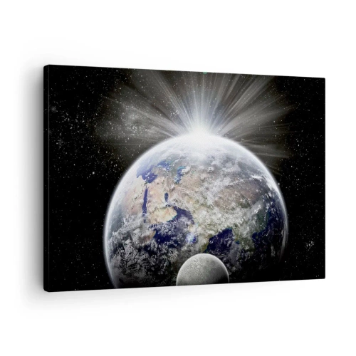 Quadro su tela - Stampe su Tela - Terra e Luna illuminate dal bagliore dello spazio - 70x50cm - In pieno splendore - Decorazione murale moderna per soggiorno e camera da letto ARTTOR