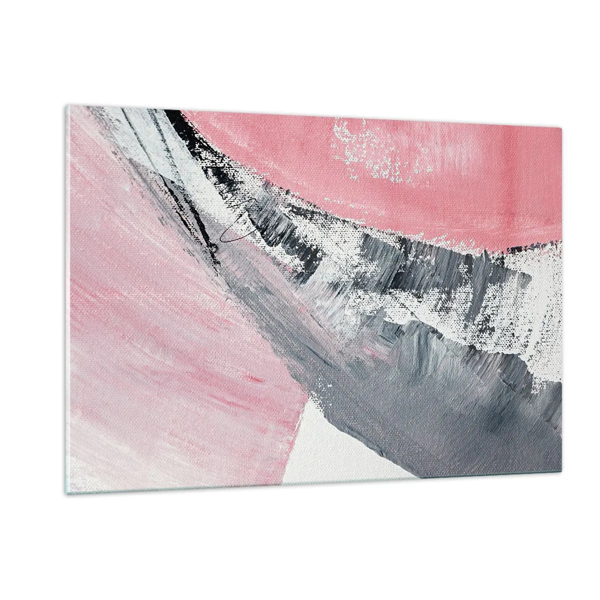 Quadro su vetro - Astrazione moderna in rosa, bianco e grigio con texture a pennellate - 120x80cm - Composizione abbinata - Decorazione murale moderna per soggiorno e camera da letto ARTTOR
