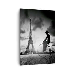 Quadro su tela - Stampe su Tela - Immagine in bianco e nero di una bicicletta retrò con la Torre Eiffel sullo sfondo - 70x100cm - Nostalgia della Belle Epoque - Decorazione murale moderna per soggiorno e camera da letto ARTTOR