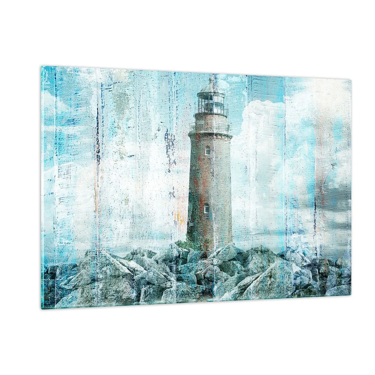 Quadro su vetro - Faro d'epoca con nuvole sullo sfondo - 120x80cm - Sul vecchio albero - Decorazione murale moderna per soggiorno e camera da letto ARTTOR