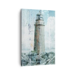 Quadro su tela - Stampe su Tela - Un faro su una costa rocciosa dai colori pastello - 80x120cm - Sul vecchio albero - Decorazione murale moderna per soggiorno e camera da letto ARTTOR