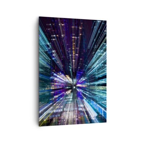 Quadro su tela - Stampe su Tela - Vista dinamica della città di notte con effetto di illuminazione - 70x100cm - Passaggio nell'iperspazio - Decorazione murale moderna per soggiorno e camera da letto ARTTOR