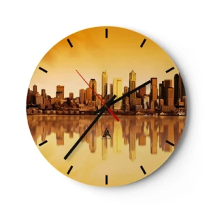 Orologio da parete - Orologio in Vetro - Panorama della città riflesso nell'acqua al tramonto - 30x30cm - Silenzio della metropoli - Decorazione murale moderna per soggiorno, cucina e camera da letto ARTTOR