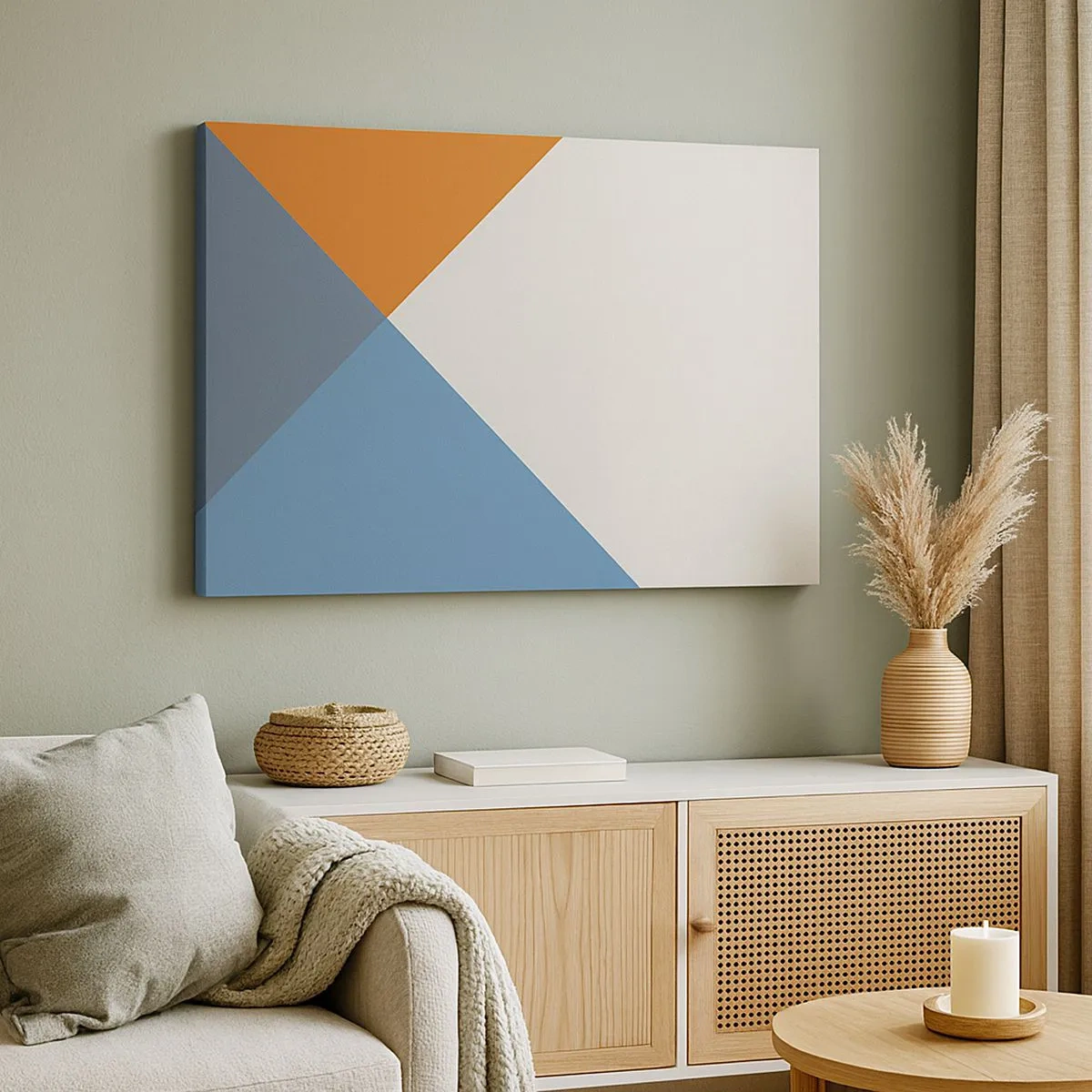 Quadro su tela - Stampe su Tela - Triangoli geometrici nei toni del blu e dell'arancione - 70x50cm - Ad angolo... - Decorazione murale moderna per soggiorno e camera da letto ARTTOR