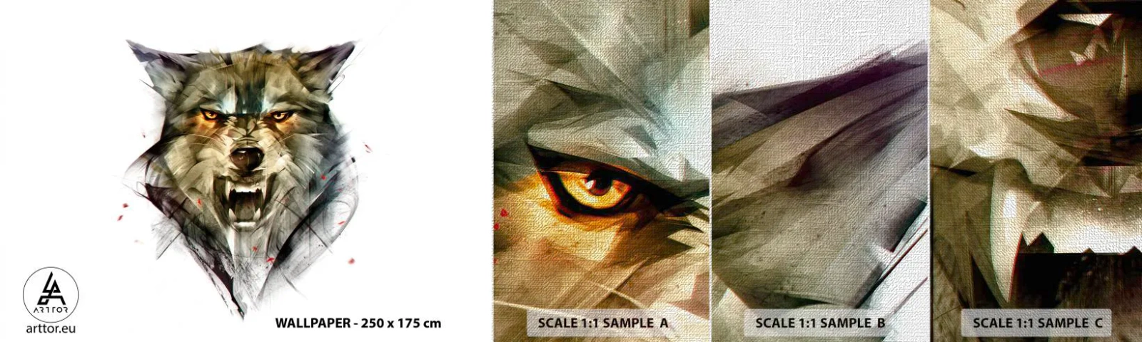 Campione di Fotomurale Premium Canvas - Non si passa! - Astrazione, Animali, Lupo - 100x30 cm