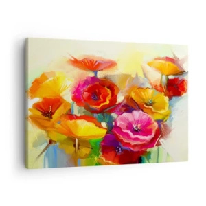 Quadro su tela - Stampe su Tela - Fiori astratti colorati su uno sfondo chiaro - 70x50cm - Non solo rossi - Decorazione murale moderna per soggiorno e camera da letto ARTTOR