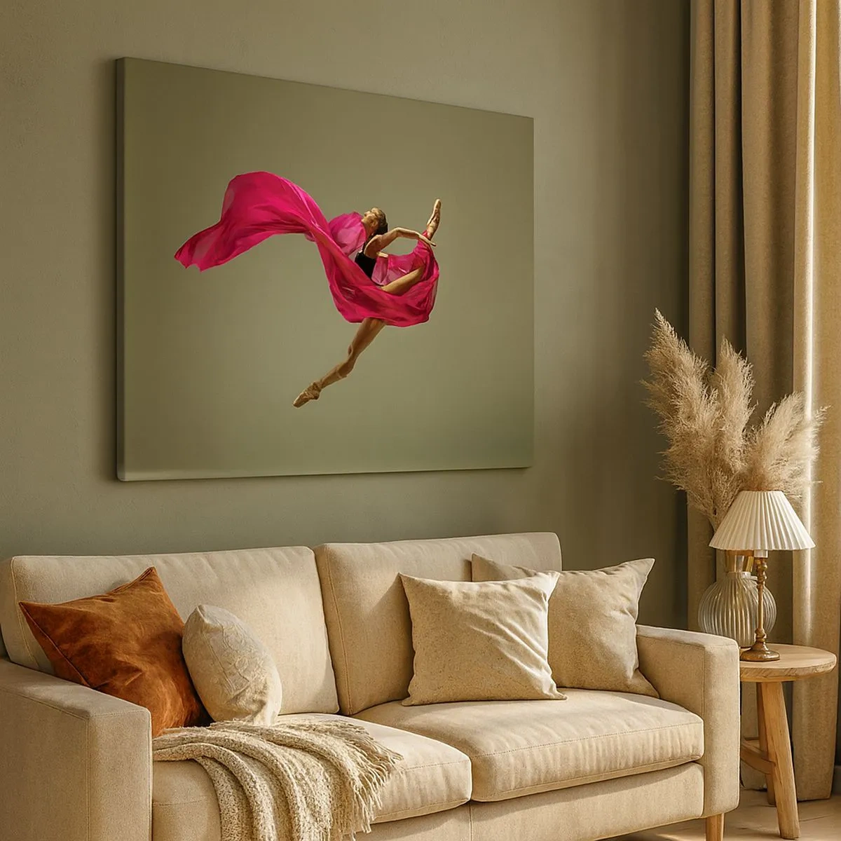 Quadro su tela - Stampe su Tela - Ballerina in posa dinamica con tessuto rosa - 70x50cm - Fiamma danzante - Decorazione murale moderna per soggiorno e camera da letto ARTTOR