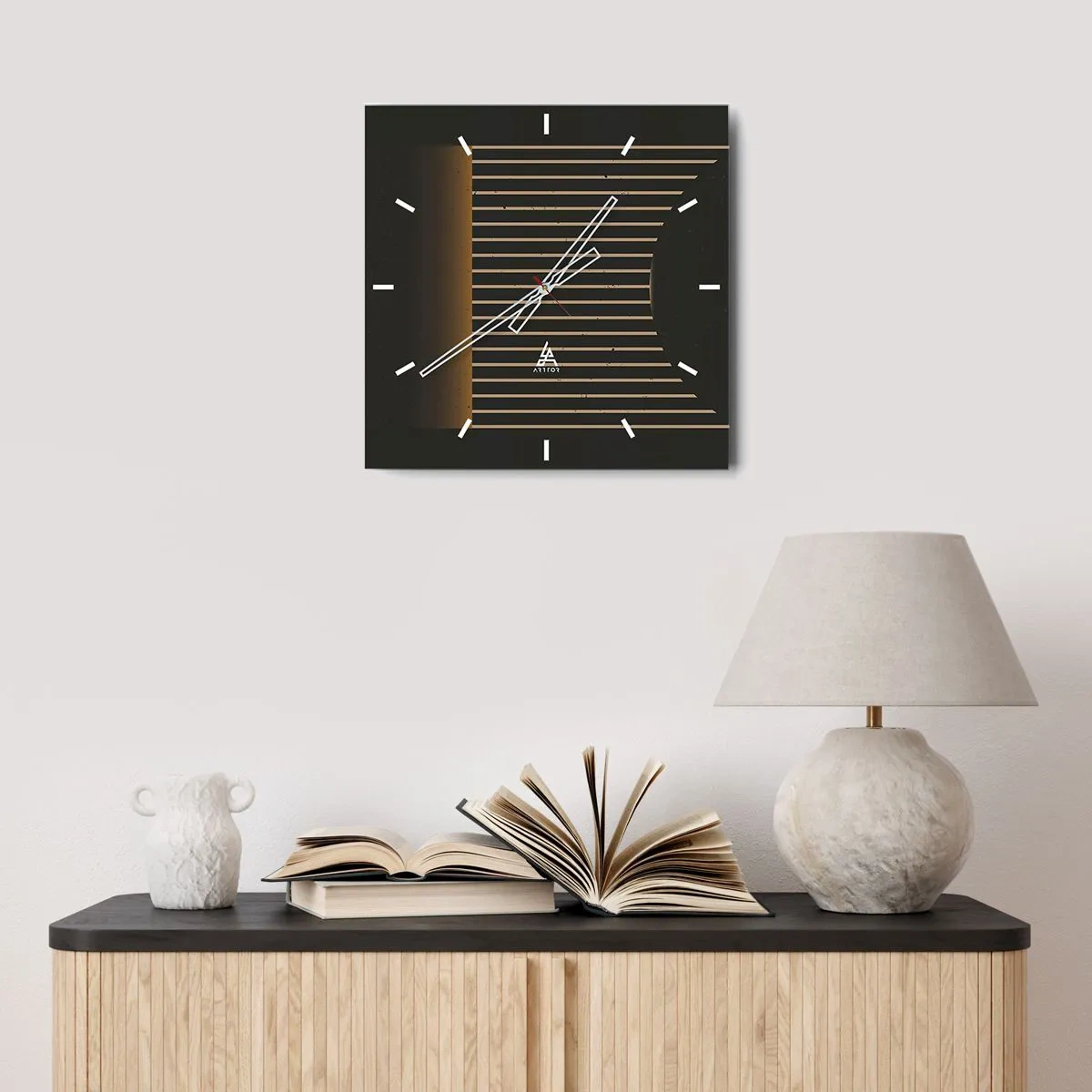 Orologio da parete - Orologio in Vetro - Motivo geometrico a strisce su sfondo scuro - 30x30cm - Esaminare l'oscurità - Decorazione murale moderna per soggiorno e camera da letto ARTTOR