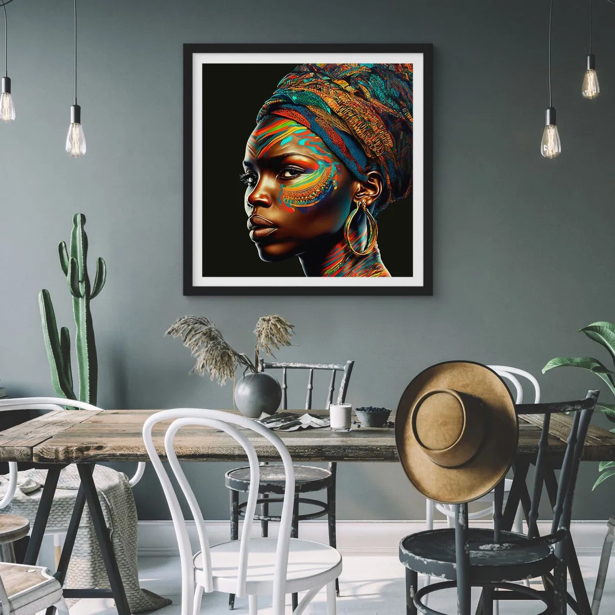 Poster in cornice nera - Regina africana - 30x30 cm