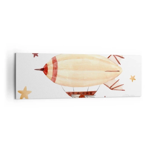 Quadro su tela - Stampe su Tela - Un dirigibile dipinto a mano su uno sfondo di stelle - 160x50cm - Nave volante - Decorazione murale moderna per soggiorno e camera da letto ARTTOR