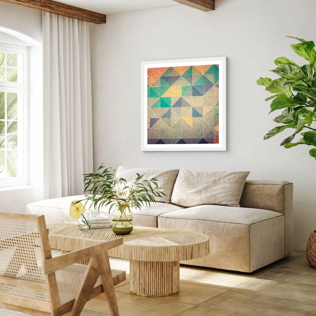 Poster in cornice bianca - La repubblica dei triangoli - 50x50 cm