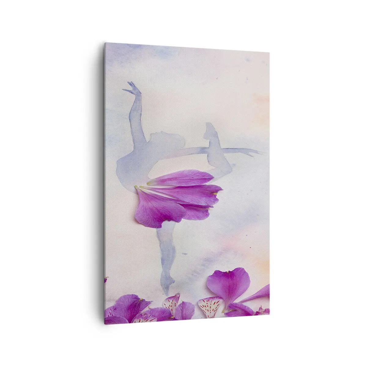 Quadro su tela - Stampe su Tela - Una ballerina in un abito con petali di fiori su uno sfondo pastello - 80x120cm - Delicata come un fiore - Decorazione murale moderna per soggiorno e camera da letto ARTTOR