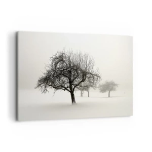 Quadro su tela - Stampe su Tela - Alberi in un campo innevato circondato dalla nebbia - 120x80cm - Sogno invernale - Decorazione murale moderna per soggiorno e camera da letto ARTTOR