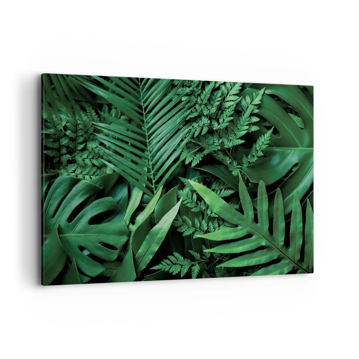 Quadro su tela - Stampe su Tela - Foglie tropicali verdi in una composizione densa e naturale - 120x80cm - Avvolti nel verde - Decorazione murale moderna per soggiorno e camera da letto ARTTOR