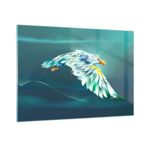 Quadro su vetro - Un'immagine astratta di un'aquila nei toni del blu e del bianco su uno sfondo di onde. - 100x70cm - Potenza del volo dell'aquila - Decorazione murale moderna per soggiorno e camera da letto ARTTOR