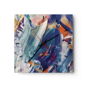 Orologio da parete - Orologio in Vetro - Astrazione colorata con texture di pittura acrilica - 30x30cm - La confusione del colore - Decorazione murale moderna per soggiorno e camera da letto ARTTOR