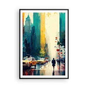 Poster in cornice nera - New York: qui anche la pioggia è colorata - 70x100 cm