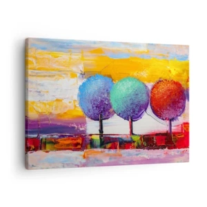 Quadro su tela - Stampe su Tela - Tre alberi colorati su uno sfondo astratto - 70x50cm - Non c'è due senza tre - Decorazione murale moderna per soggiorno e camera da letto ARTTOR