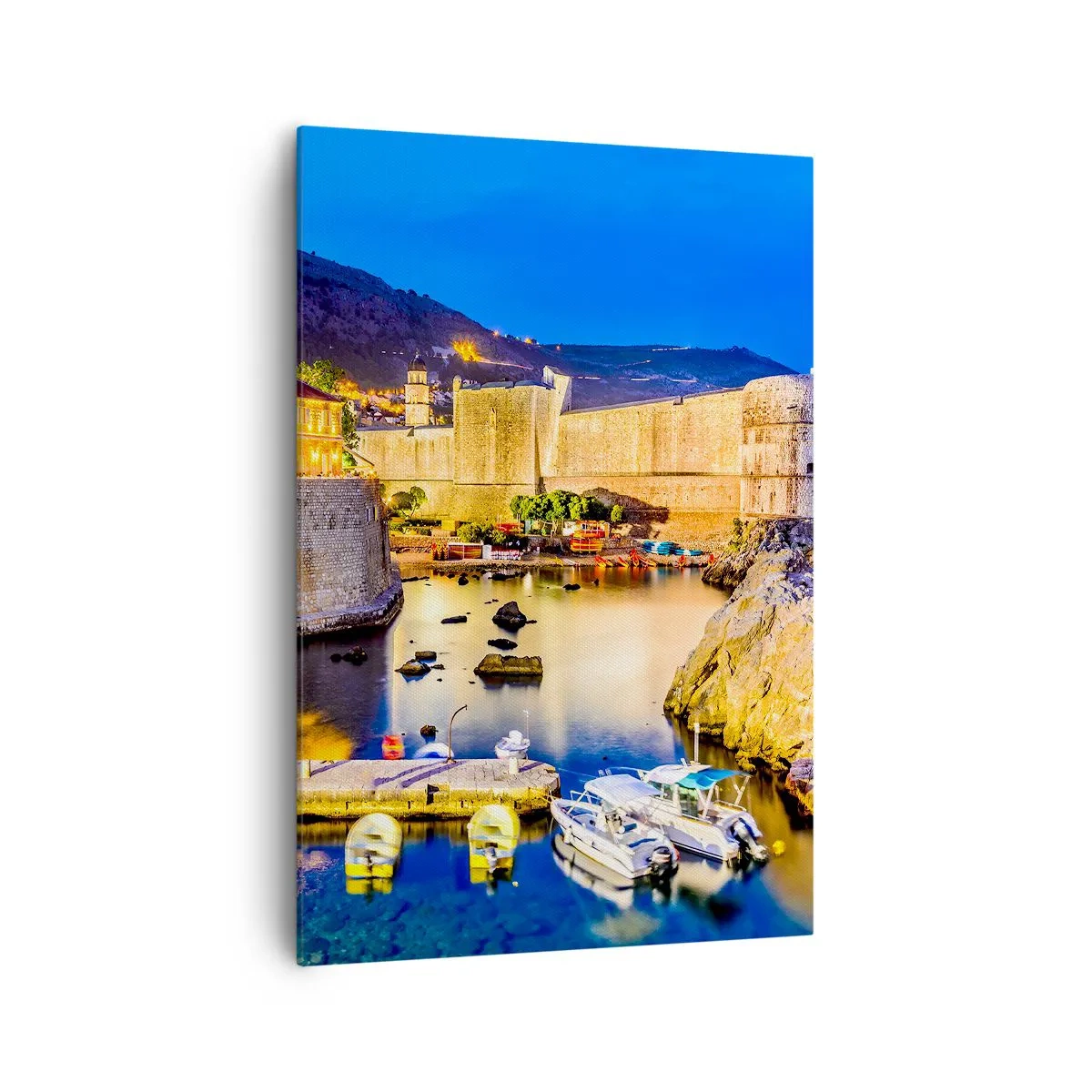 Quadro su tela - Stampe su Tela - Un pittoresco porto di notte con edifici illuminati - 70x100cm - Notte luminosa sull'Adriatico - Decorazione murale moderna per soggiorno e camera da letto ARTTOR