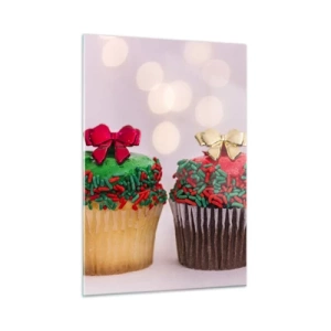 Quadro su vetro - Cupcake di Natale con decorazioni a fiocco - 50x70cm - Dolci a volontà - Decorazione murale moderna per soggiorno e camera da letto ARTTOR