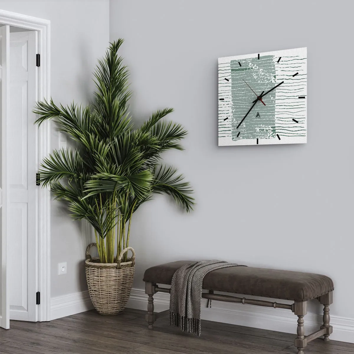 Orologio da parete - Orologio in Vetro - Motivo geometrico nei toni del verde mare e del bianco - 30x30cm - Astrazione marina - Decorazione murale moderna per soggiorno e camera da letto ARTTOR
