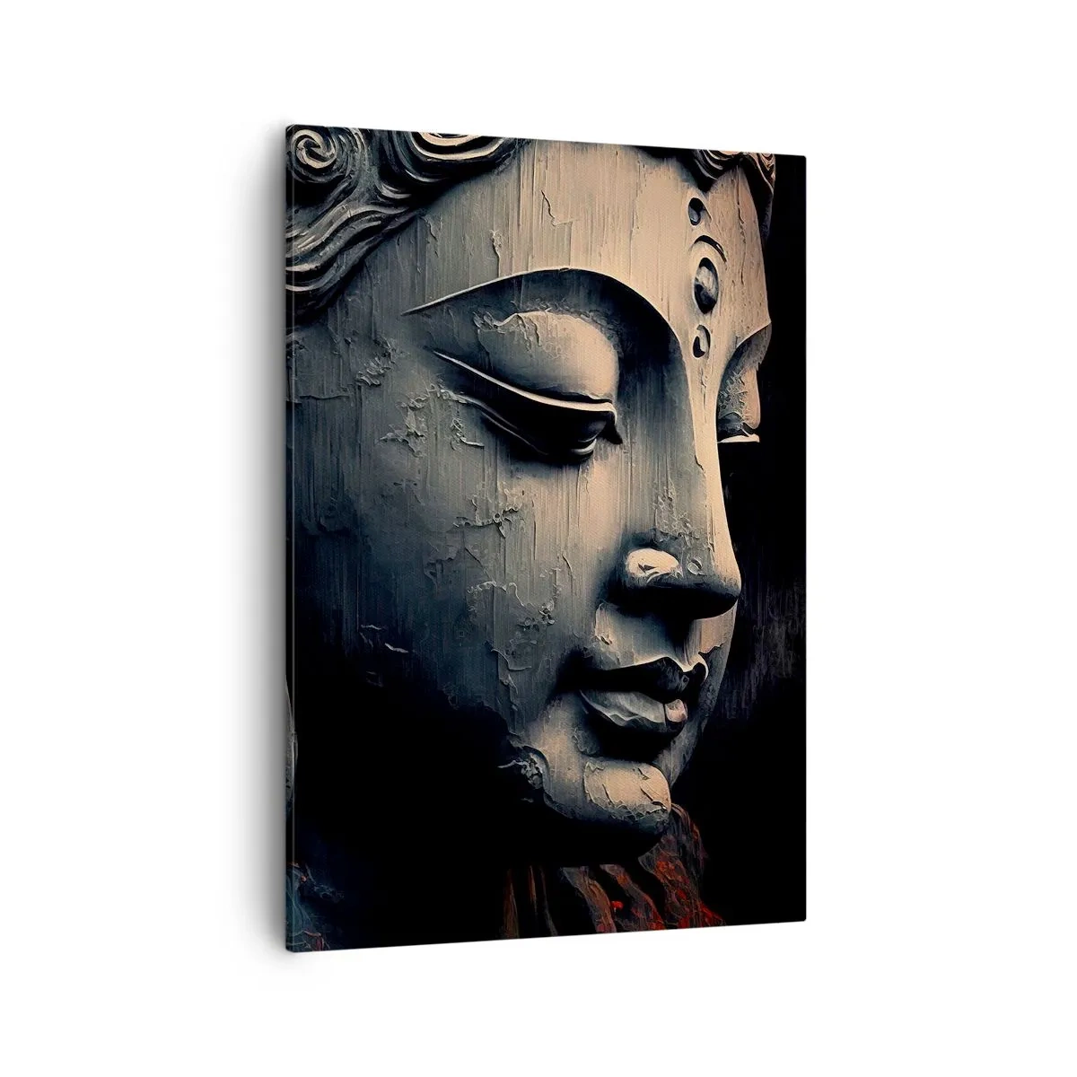 Quadro su tela - Stampe su Tela - Scultura del Buddha con un fiore di loto rosso - 50x70cm - In armonia con il mondo - Decorazione murale moderna per soggiorno e camera da letto ARTTOR