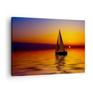 Quadro su tela - Stampe su Tela - Una barca a vela su un mare calmo al tramonto - 70x50cm - Che silenzio al tramonto... - Decorazione murale moderna per soggiorno e camera da letto ARTTOR