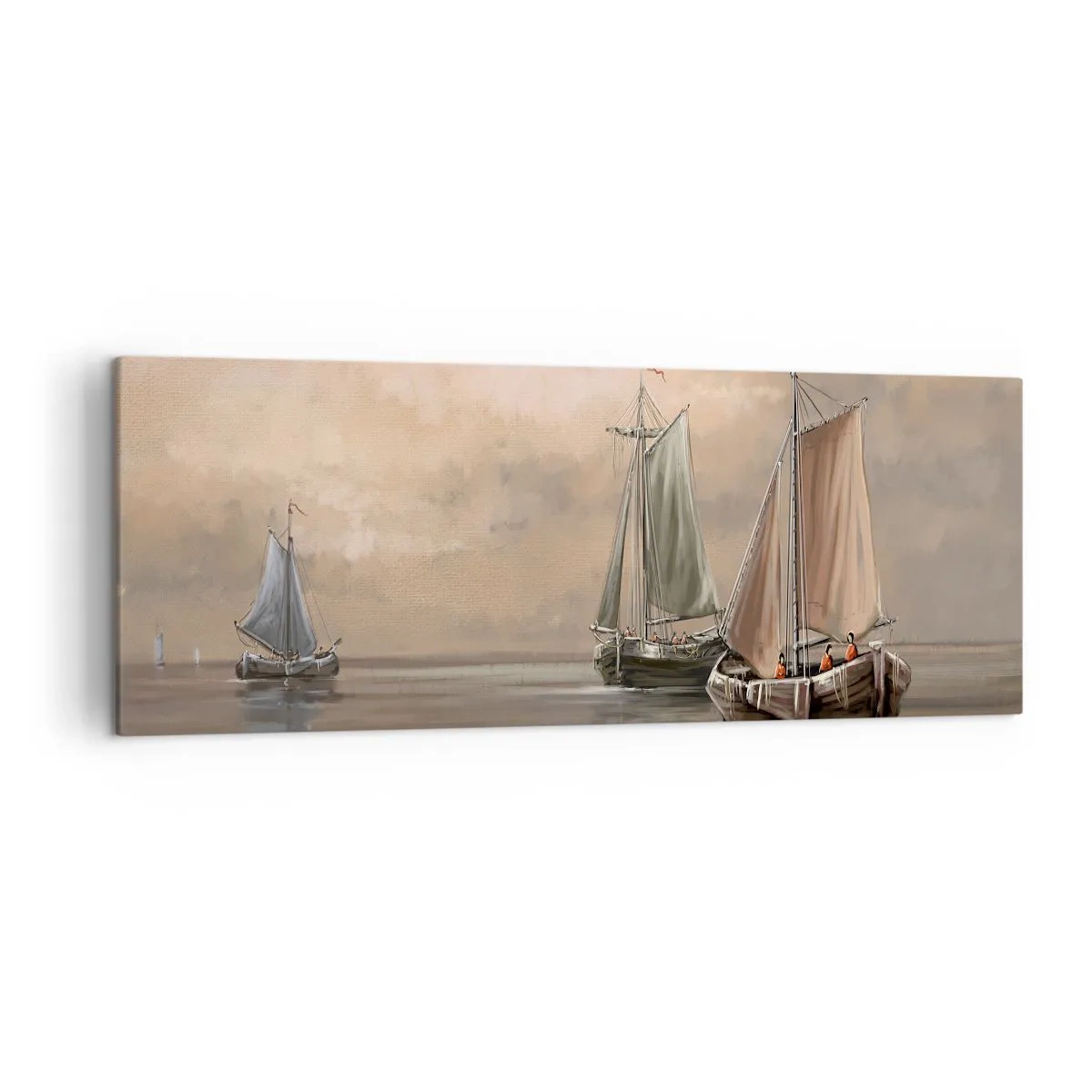 Quadro su tela - Stampe su Tela - Barche a vela su un mare calmo in un ambiente pastello - 140x50cm - Il ritorno dei marinai - Decorazione murale moderna per soggiorno e camera da letto ARTTOR